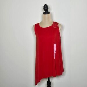 Premise Red Asymmetrical Sleeveless Tank Top Crochet Detail Size Small‎